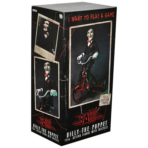 BILLY THE PUPPET ON TRICYCLE CON SONIDO SAW 12' NECA
