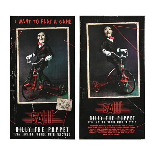 BILLY THE PUPPET ON TRICYCLE CON SONIDO SAW 12' NECA