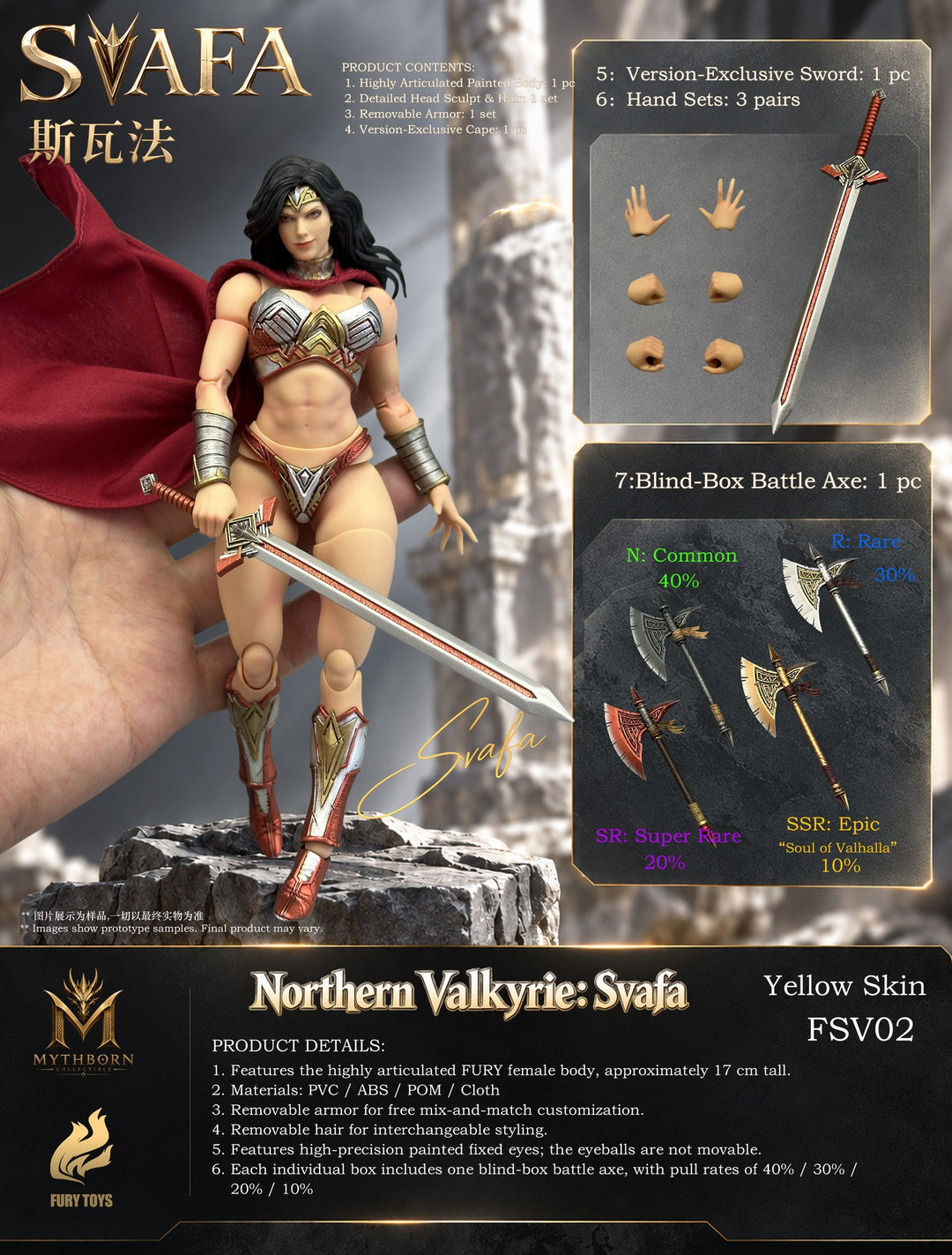 NORTHERN VALKYRIE SVAFA MYTHOBORN X BLACK HAIR FURY TOYS CON BONUS